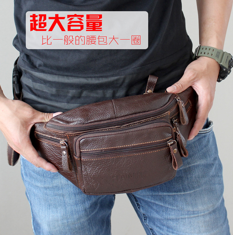 Running Gear Phone - Genuine Cowhide Leather Waist Bag Men